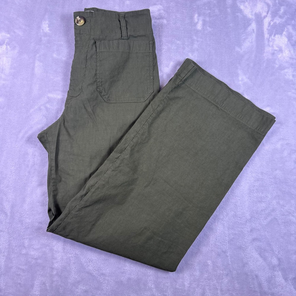 Maeve The Colette Wide Leg Pants Olive Green Linen Blend Size 27 High Rise